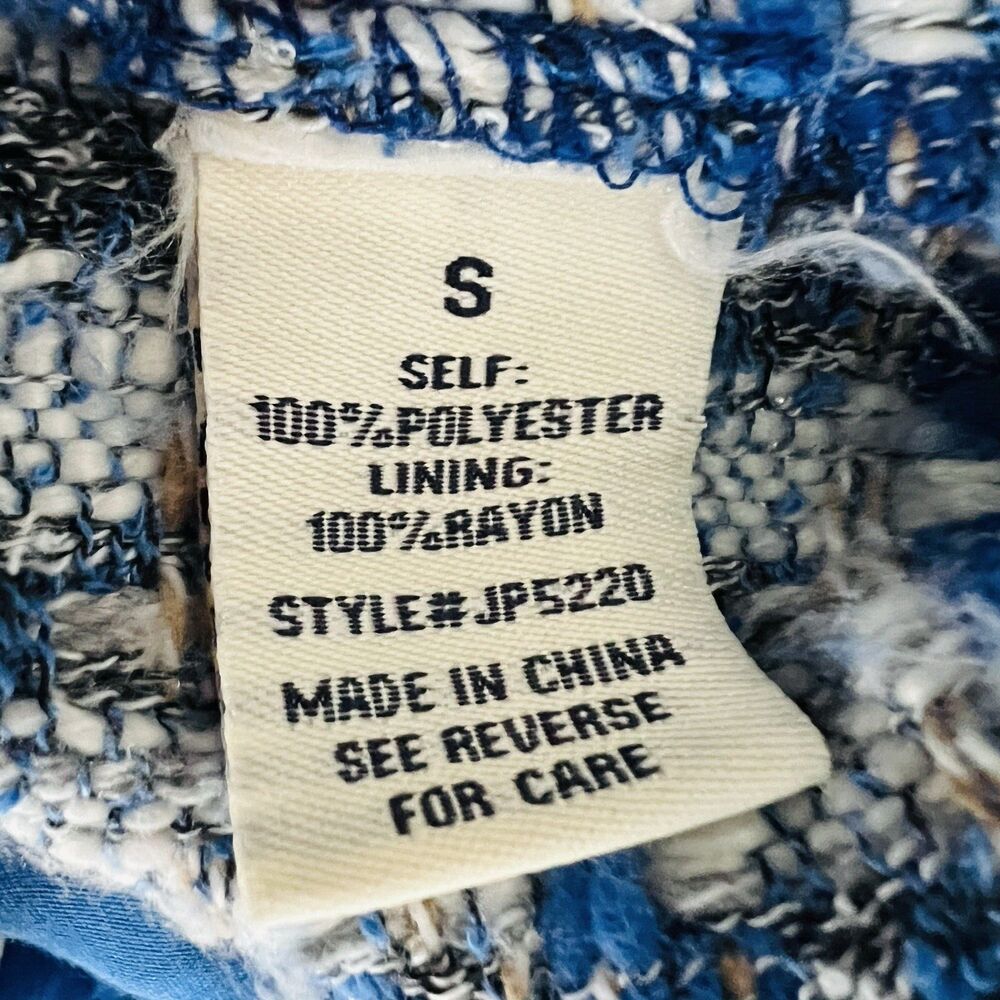 Jealous Tomato Blue & White Tweed Cropped Wide Leg Jumpsuit Sleeveless EUC Sz SM - Picture 14 of 16